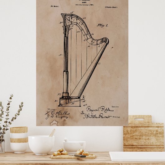 Poster Brevet de harpe vintage (Cuisine)