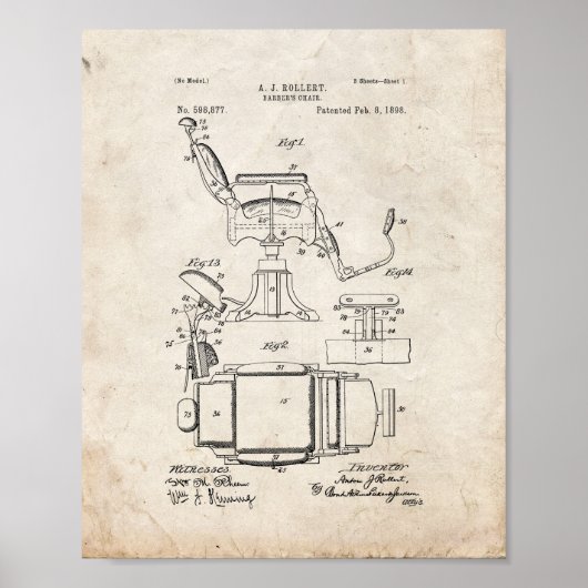 Poster Brevet de la chaise de barbier - Vieux look (Devant)