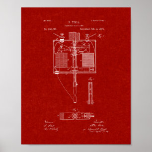 Poster Brevet de lampe d'arc électrique - rouge de
