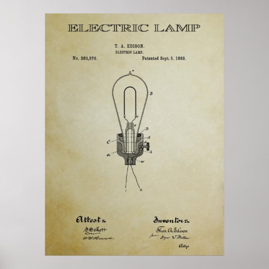 POSTER BREVET DE LAMPE ÉLECTRIQUE 3 - 1882 (Devant)