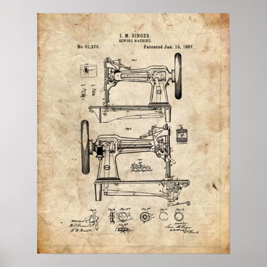 Poster Brevet de machine à coudre (Devant)