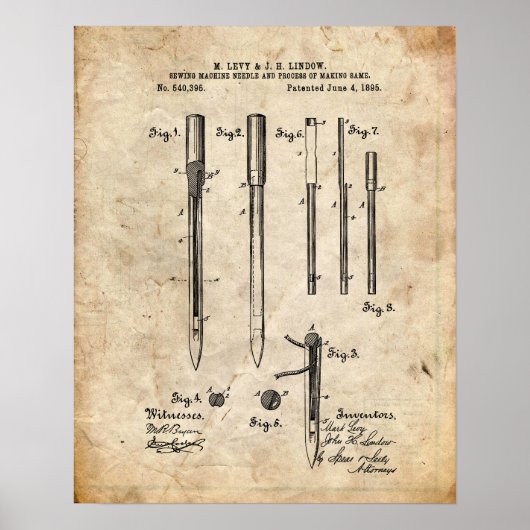 Poster Brevet de machine à coudre (Devant)