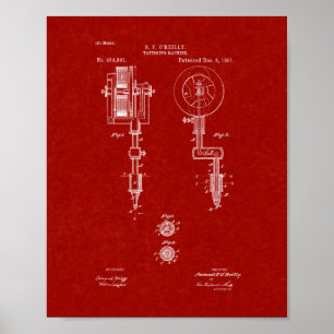Poster Brevet de machine à tatouage - Rouge Bourgogne