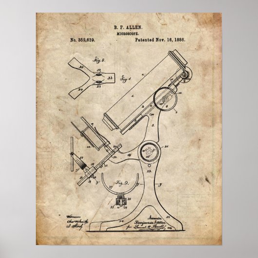 Poster Brevet de microscope de 1886 (Devant)