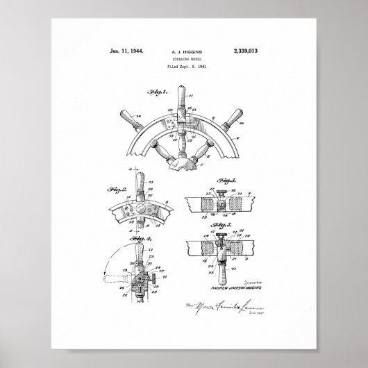 Poster Brevet de roue de direction du bateau (Devant)