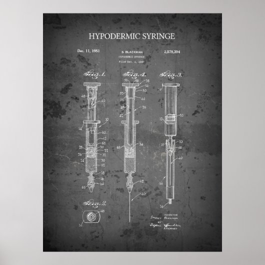 POSTER BREVET DE SYRINGE HYPODERMIQUE BLACKMAN 1951 (Devant)