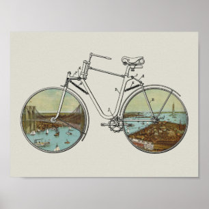 Poster Brevet de vélo vintage Art New York City Print