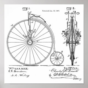 Poster Brevet de vélo Vintage haute roue 1887 Imprimer