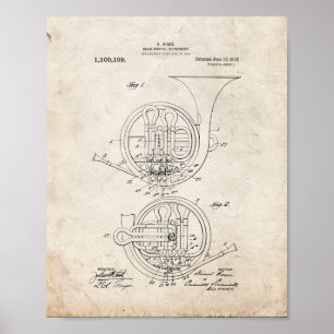 Poster Brevet en laiton d'instrument de musique - vieux