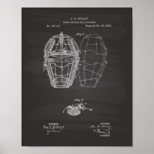 Poster Brevet Mask Baseball Catchers 1883 - Chalkboard
