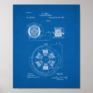 Poster Brevet moteur alternatif Tesla - Plan directeur
