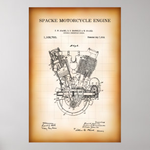 POSTER BREVET MOTEUR MOTOCYCLE 1914