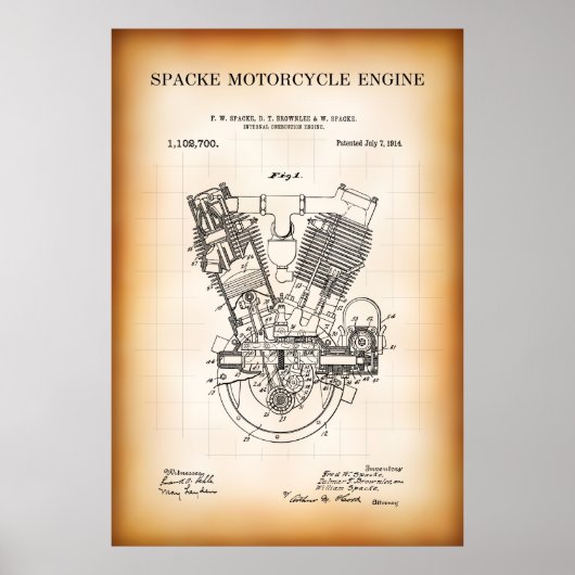 POSTER BREVET MOTEUR MOTOCYCLE 1914 (Devant)