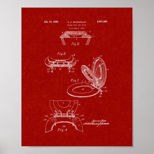 Poster Brevet Toilette Et Couvercle - Rouge Bourgogne (Devant)