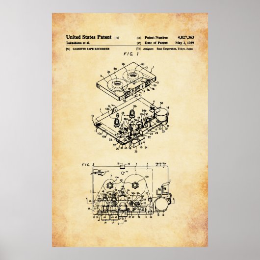 Poster Brevet US - Lecteur Cassette (Devant)