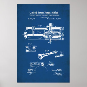 Poster Brevet US - Phonographe cylindrique