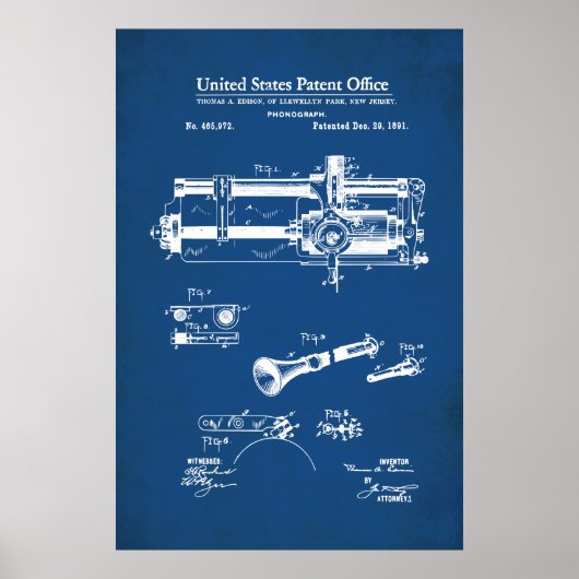 Poster Brevet US - Phonographe cylindrique (Devant)