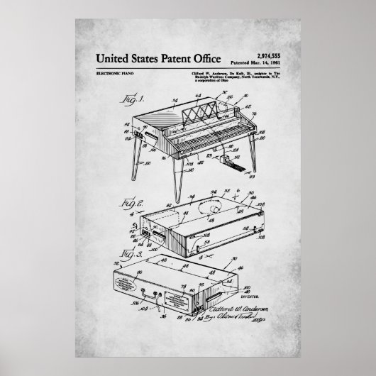 Poster Brevet US - Piano électrique (Devant)