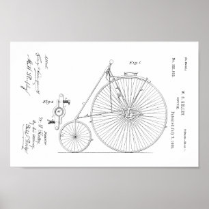 Poster Brevet Vintage à bicyclette haute roue 1885 Imprim