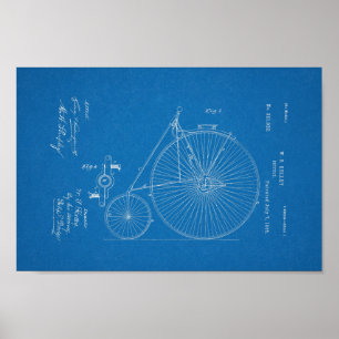 Poster Brevet Vintage à bicyclette haute roue 1885 Imprim