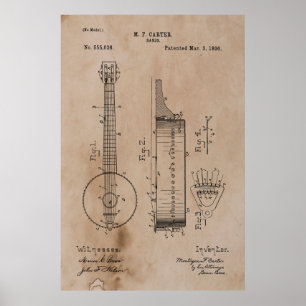 Poster Brevet vintage de banjo