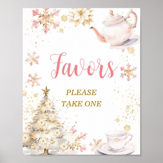 Poster Brewing Pink Winter Tea Party Baby Shower Favors (Devant)