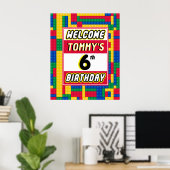 Poster Brick Builder Customizable Birthday Party Welcome  (Bureau à domicile)