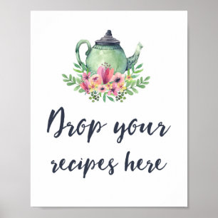 Poster Bridal Shower Tea Party Recipes Sign