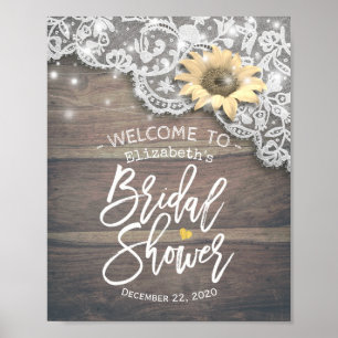 Poster Bridal Shower Welcome Lace Sunflower Wood Lights