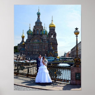 Poster Bride and Groom at St. Petersburg, Russia, Church