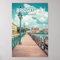Bridgetown Barbade Illustration Voyage Art Retro