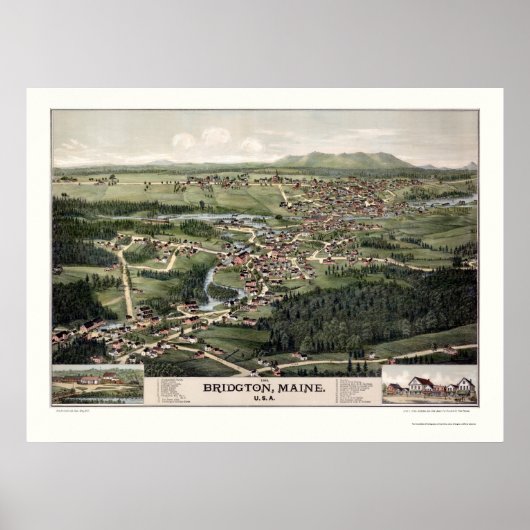 Poster Bridgton, ME Carte panoramique - 1888 (Devant)