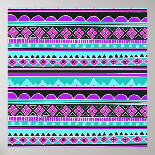 Poster Bright Blue et violet motif tribal (Devant)