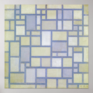 Poster Bright Colors Gray Lines Piet Mondrian