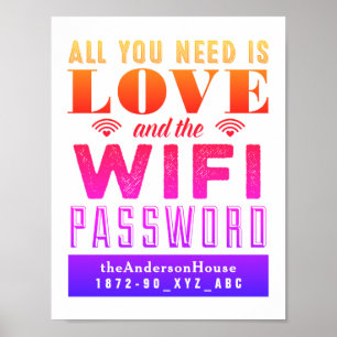 Poster Bright Love et Wi-Fi Mot de passe Guest Room Art