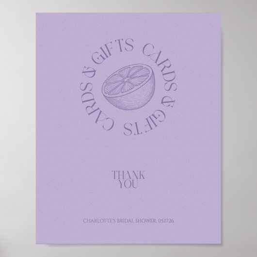 Poster Bright Minimalist Citrus Bridal favor sign (Devant)