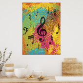 Poster Bright Music Notes sur l'explosion de couleur (Cuisine)