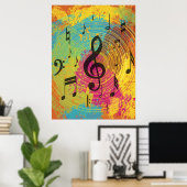 Poster Bright Music Notes sur l'explosion de couleur (Bureau à domicile)