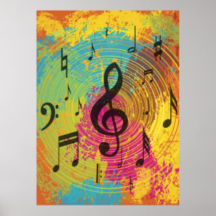 Poster Bright Music Notes sur l'explosion de couleur