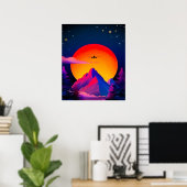 Poster Bright Neon Mountains Sunrise Avion (Bureau à domicile)