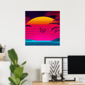 Poster Bright Neon Sunrise to Sunset Sun and a Butterfly (Bureau à domicile)
