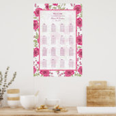 Poster Bright Pink Rose Wedding Seating Chart (Cuisine)