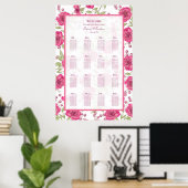 Poster Bright Pink Rose Wedding Seating Chart (Bureau à domicile)