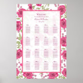 Poster Bright Pink Rose Wedding Seating Chart (Devant)