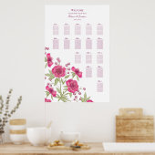 Poster Bright Pink Rose Wedding Seating Chart (Cuisine)