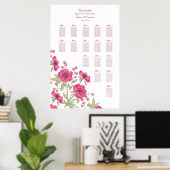 Poster Bright Pink Rose Wedding Seating Chart (Bureau à domicile)