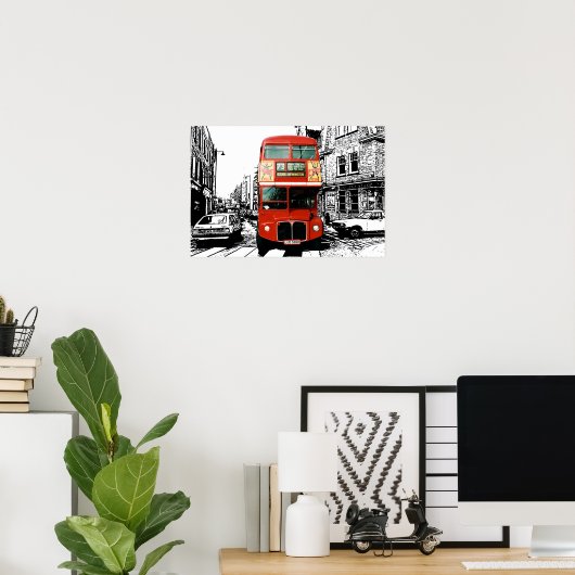 Poster Bright Red Bus à Londres (Bureau à domicile)