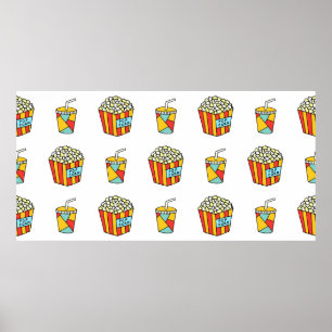 Poster Bright seamless pattern with food for watching mov