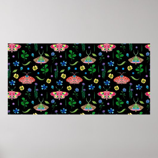 Poster Bright seamless pattern with multicolored butterfl (Devant)
