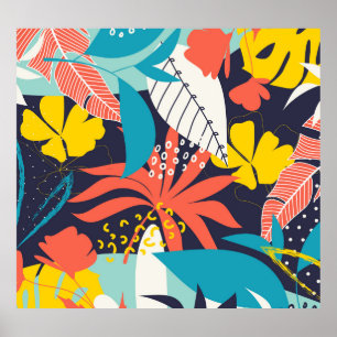 Poster Bright Tropical Feuilles Dark Motif